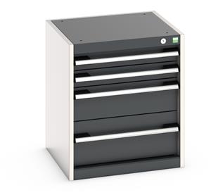 40010112.** Cabinet consists of 2 x 75mm, 1 x 150mm and 1 x 200mm high drawers 100% extension drawer with internal dimensions of 400mm wide x 400mm deep. The drawers...